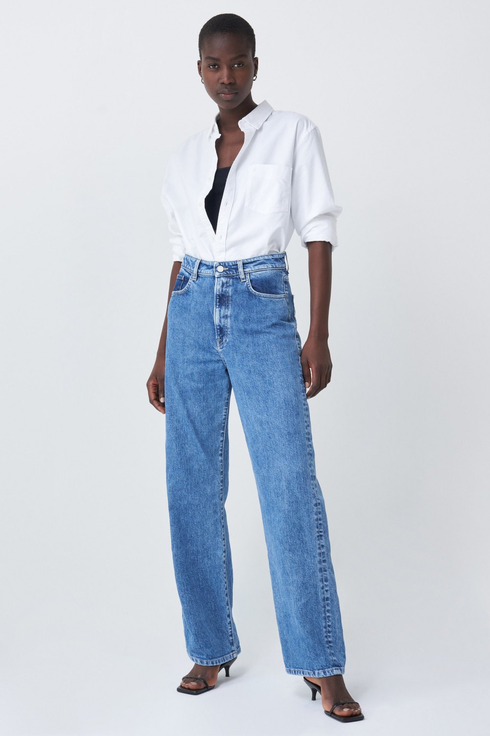 Jeans mit hoher Taille, weite Passform, mittlere Waschung - Salsa