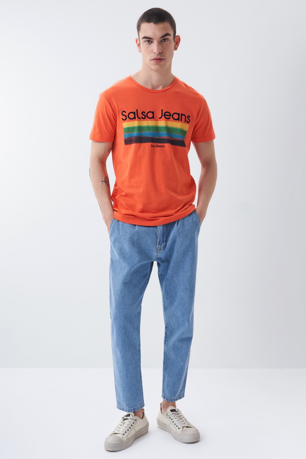 T-shirt with Salsa name and coloured horizontal stripes - Salsa