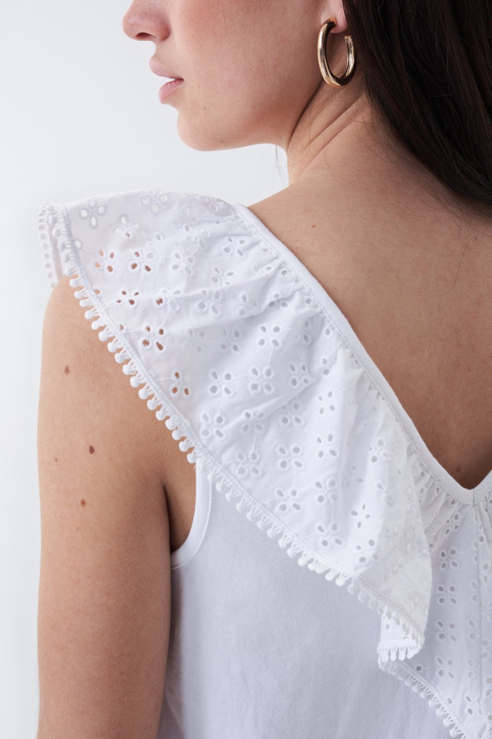 V-neck top with broderie anglaise ruffles - Salsa