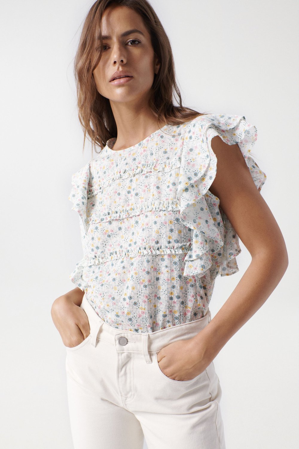 Floral print blouse with ruffles - Salsa