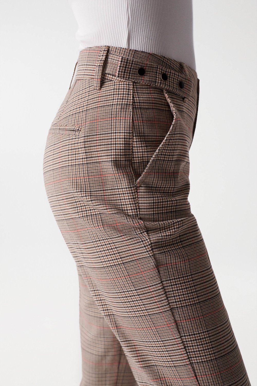 CROPPED SLIM CHINOS WITH CHECK PATTERN - Salsa