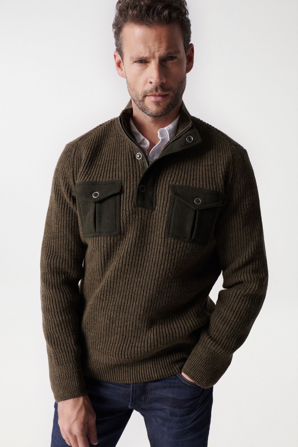 KNITTED SWEATER CHEST POCKETS - Salsa