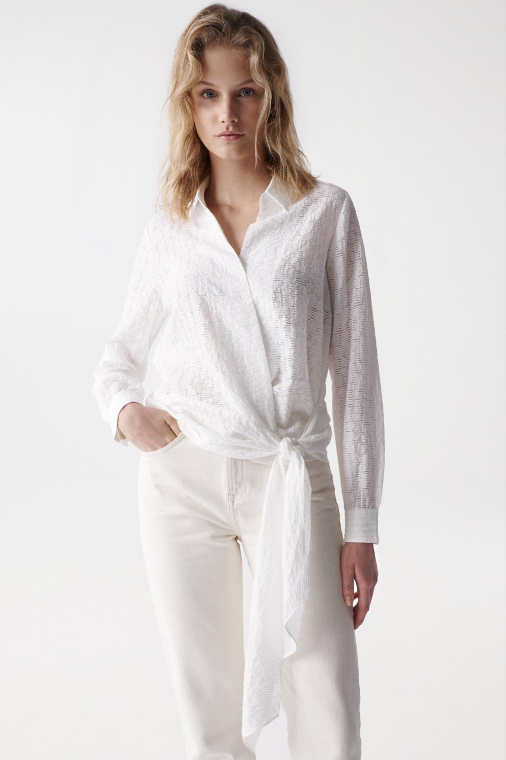 Textured blouse with bow - Salsa