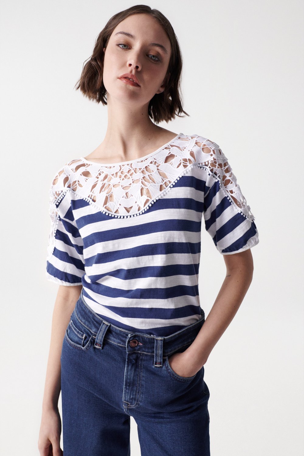 Striped t-shirt with lace - Salsa