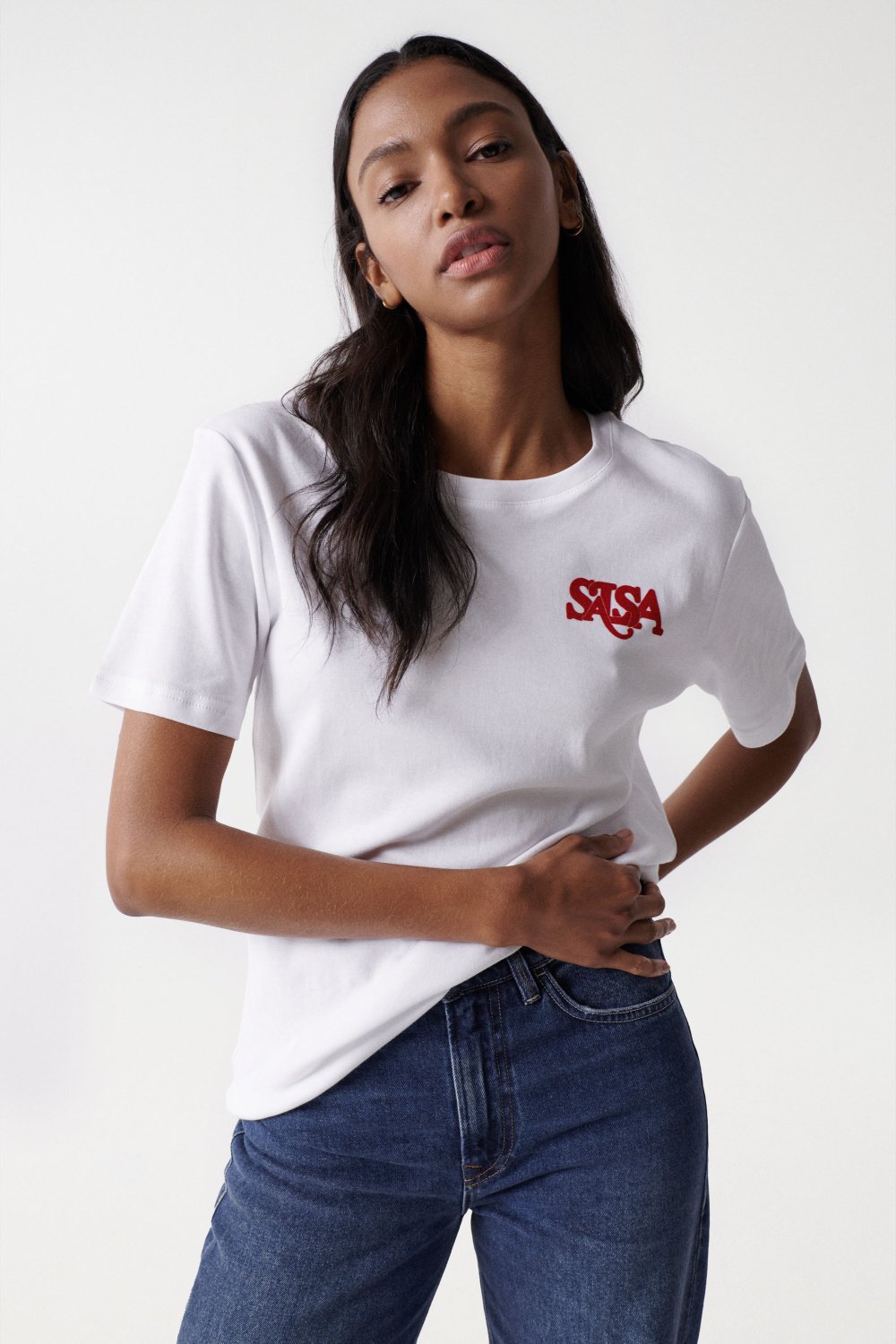 T-Shirt mit Markenaufdruck aus Samt - Salsa