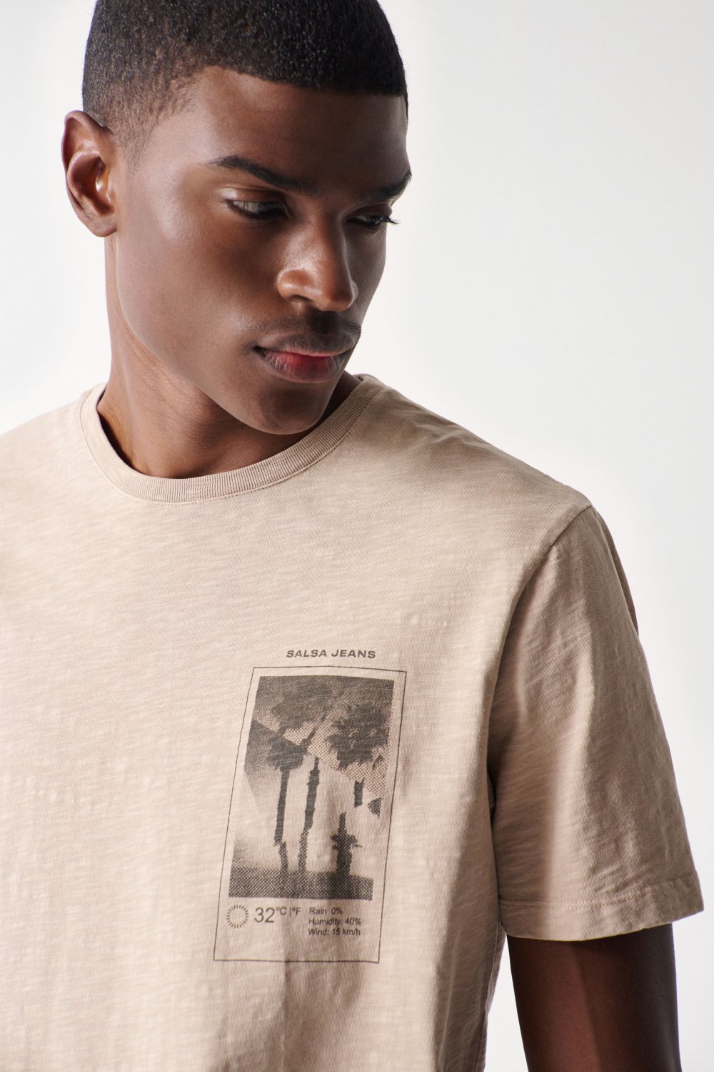 Beige t-shirt with print design - Salsa