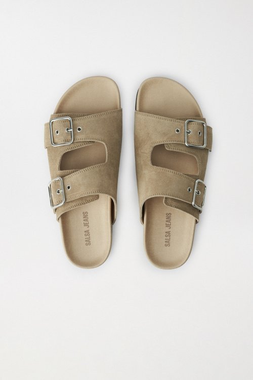 FLAT LEATHER SANDALS WITH BUCKLE