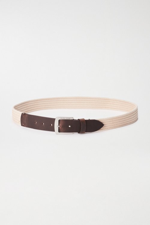 FABRIC BELT WITH LEATHER DETAIL