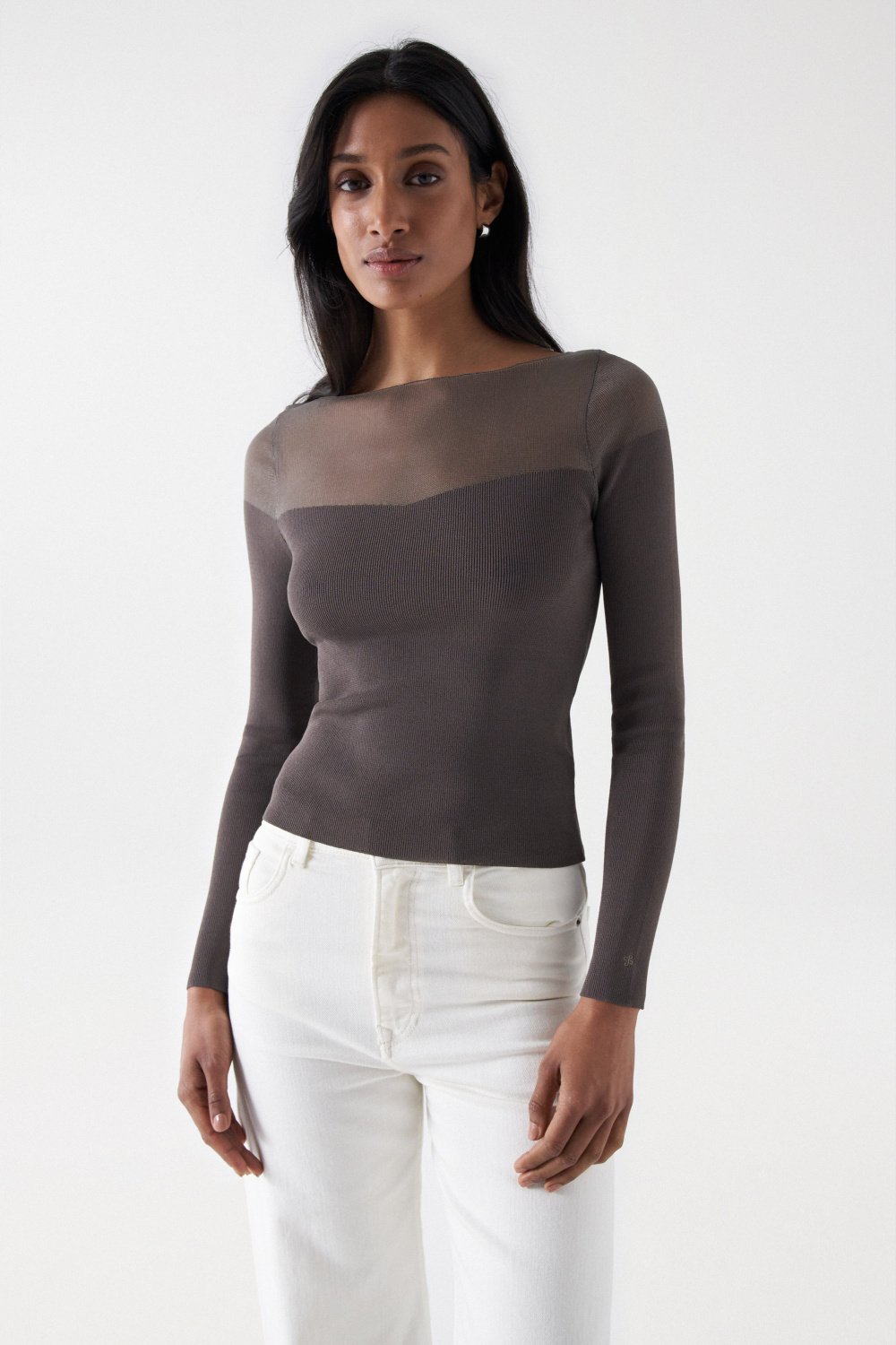 TOP WITH SEE-THROUGH NECK AND SLEEVES - Salsa