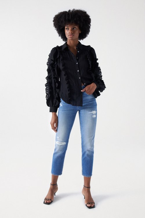 CROPPED SLIM FAITH PUSH IN JEANS WITH RIPS