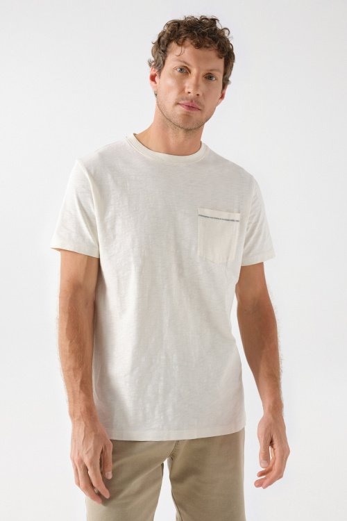 T-SHIRT WITH POCKET AND STRIPE DETAIL