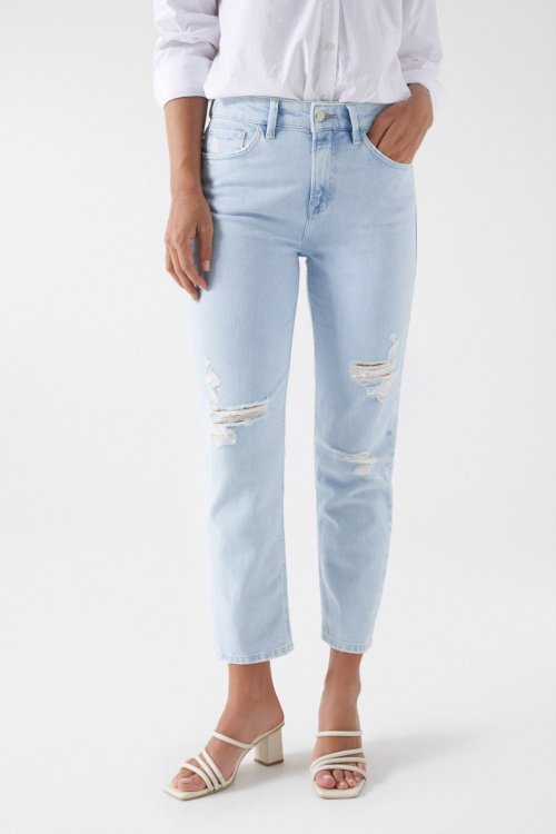 TRUE LIGHT WASH JEANS WITH RIPS