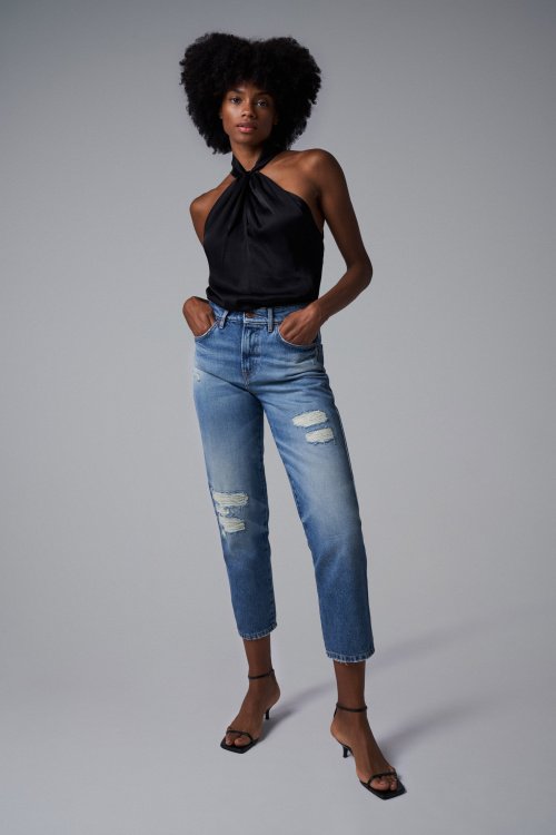 CROPPED SLIM TRUE RIPPED JEANS
