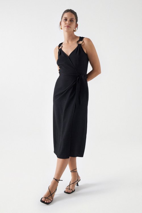 WRAPOVER DRESS WITH RING DETAIL ON THE STRAPS