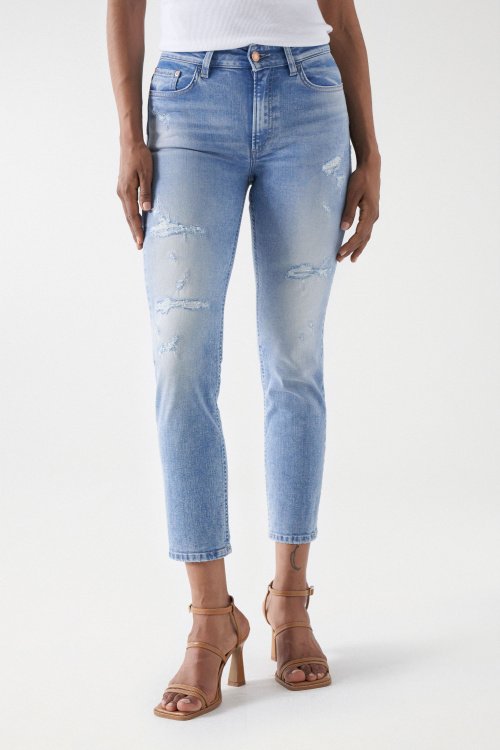 DESTINY PUSH UP CROPPED SLIM JEANS WITH RIPS