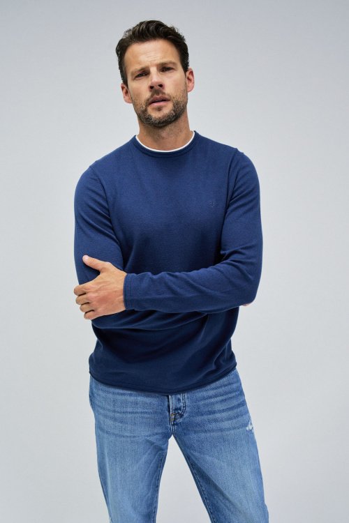 BLUE KNIT SWEATER WITH T-SHIRT COLLAR