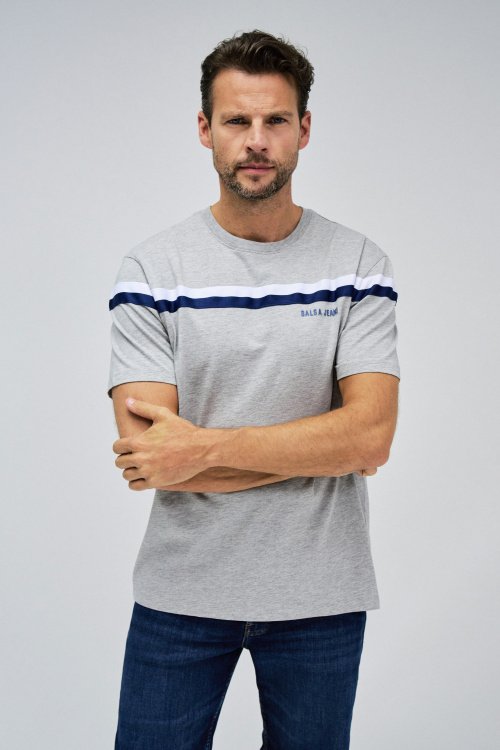 GREY T-SHIRT WITH STRIPES