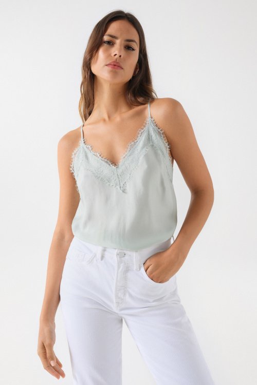 SATIN TOP WITH LACE DETAIL