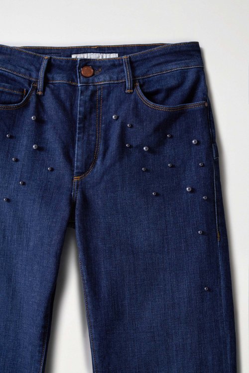 DESTINY PUSH UP FLARE DENIM JEANS WITH PEARLS