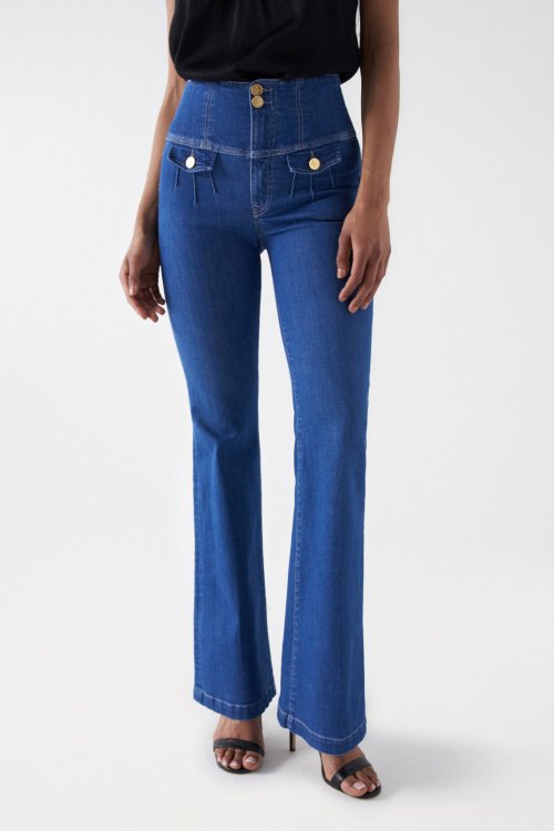 DIVA FLARE JEANS WITH GOLD BUTTONS