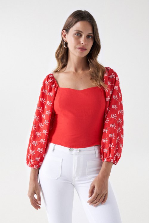 BLOUSE  MANCHES BRODES ANGLAISES