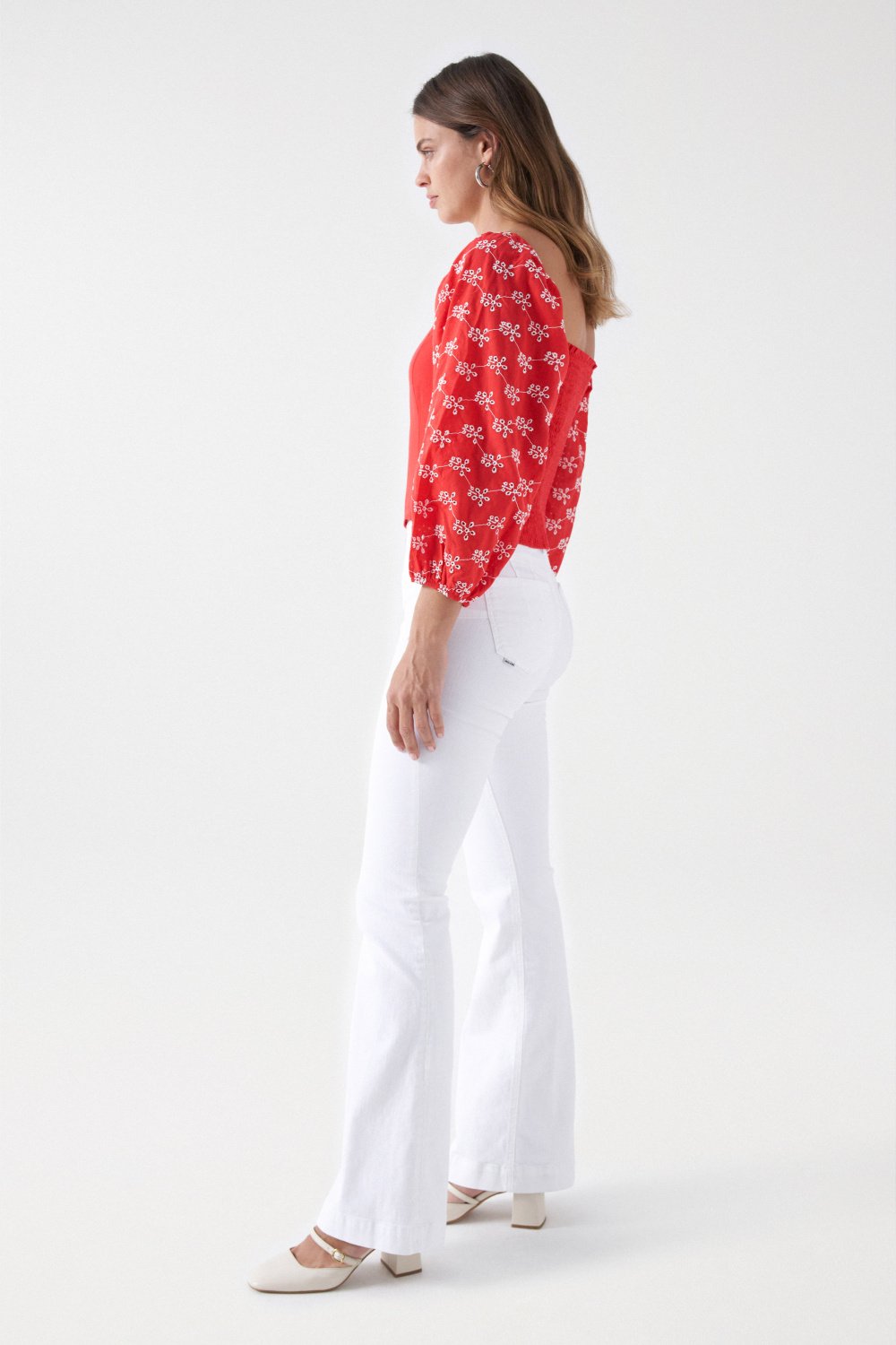 BLOUSE WITH ENGLISH EMBROIDERED SLEEVES - Salsa
