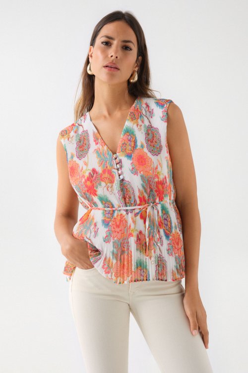 PLEATED EFFECT PRINTED TOP