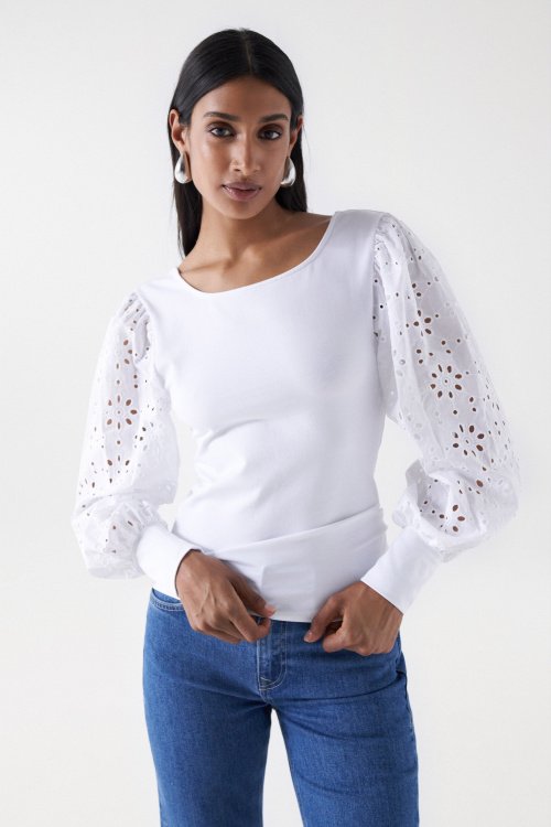 JUMPER WITH BRODERIE ANGLAISE SLEEVES